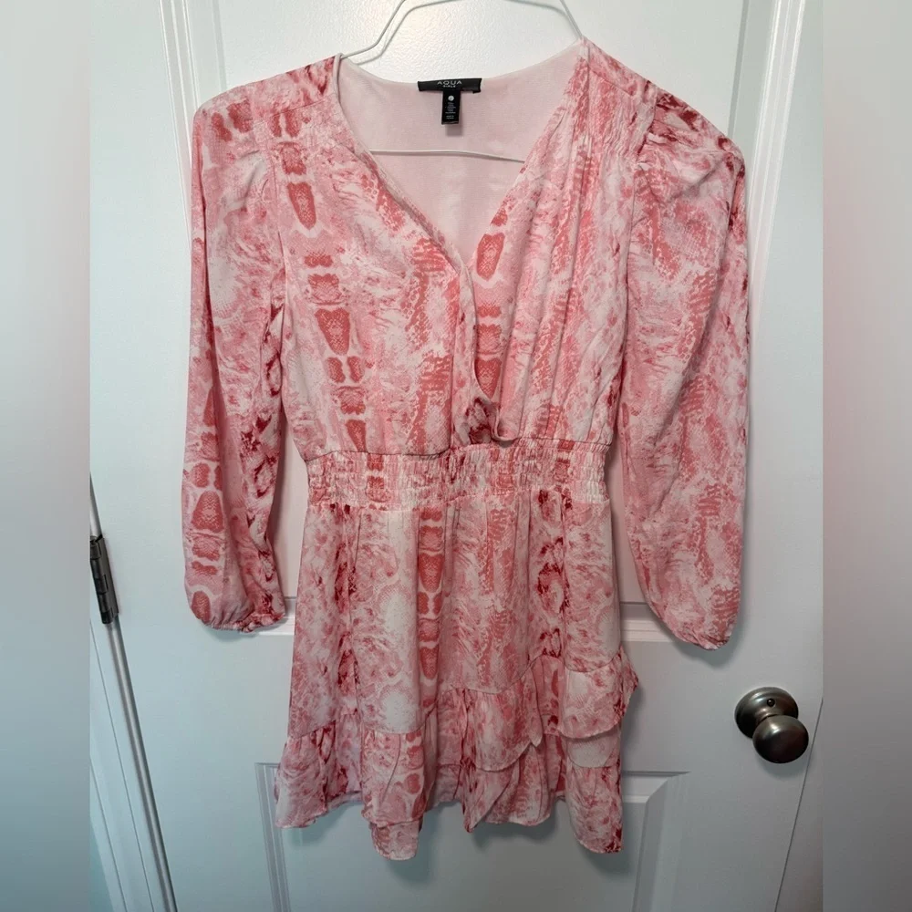 Aqua Girls’ Pink Snake Skin Peasant Dress Size Large - Picture 2 of 4